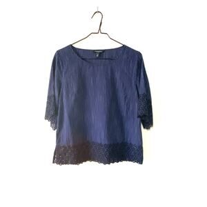 Banana Republic Top Women Small Blue Blouse Short Sleeve Crop Eyelet Summer EUC